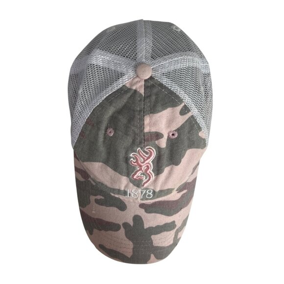 Browning Camo Trucker Hat Mesh Back Pink Gray Embroidered Logo Adjustable - Picture 5 of 8